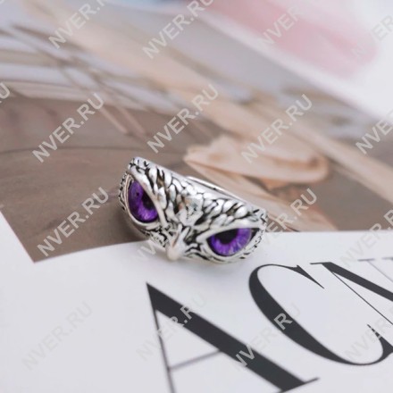 Обручальное кольцо в виде совы фиолетовые глаза с изм. размером