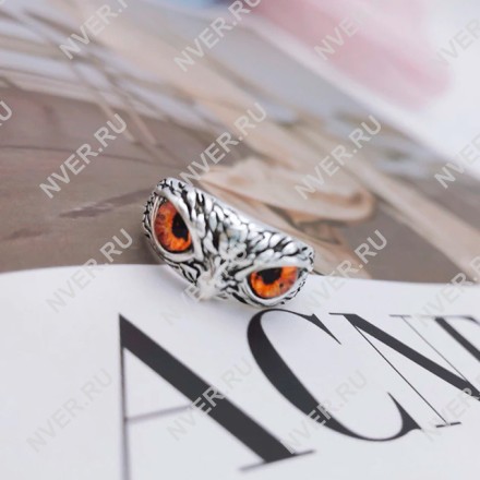 Обручальное кольцо в виде совы огненные глаза с изм. размером