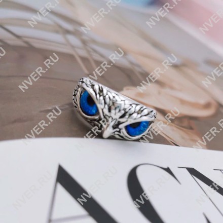 Обручальное кольцо в виде совы синие глаза с изм. размером