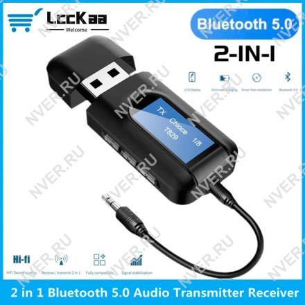 USB Bluetooth 5,0 аудио передатчик приемник с ЖК-дисплеем 3,5 мм AUX